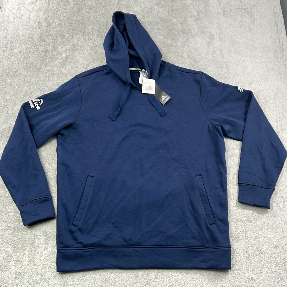 NEW Adidas XL Womens Navy Blue Fleece Pullover Hoodie Molson Canadian Sweatshirt